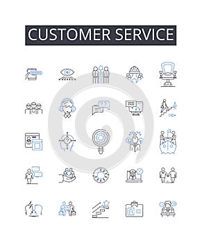 Customer service line icons collection. Ambition, Determination, Persistence, Focus, Drive, Motivation, Tenacity vector