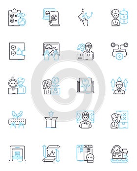 Customer service linear icons set. Satisfaction, Empathy, Communication, Responsiveness, Consistency, Availability