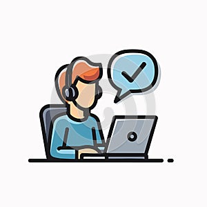 Customer service operator with headset and laptop vector icon