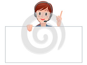 Customer Service operator holding a blank board