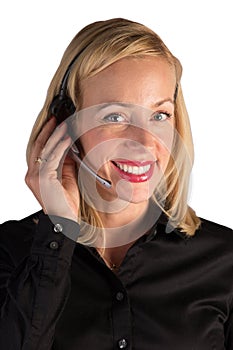 Customer Service Rep Smiling on the Phone