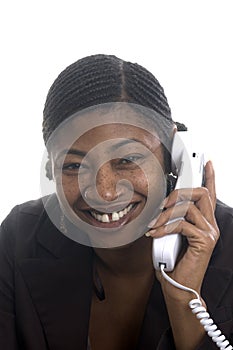 Customer service represenatative beautiful smiling on phone