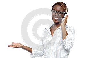 Customer service representative attending calls photo