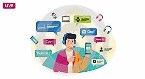 Online Communication and E-commerce Concept with Man and Headset
