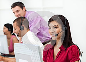 Customer service representative with headset on