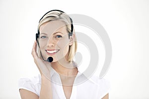 Customer service representative with headset - portrait