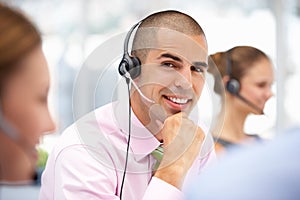 Customer service representative helping customer