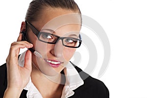 Customer service representative on phone.