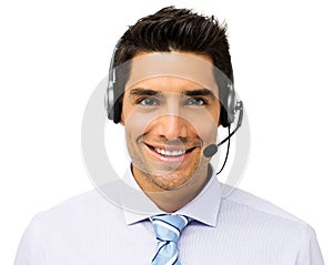 Customer Service Representative Wearing Headset