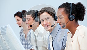Customer service representatives with headset on