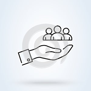 Customer service sign line icon or logo. Customer support and hand holding concept. Full customer care service vector linear