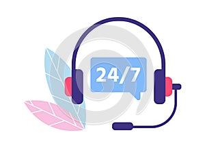 Customer service support. 24 7 personal assistant. Headphones symbol for operator. Consulting clients online