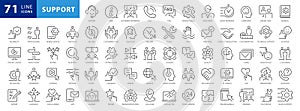 Customer Service and Support, Black and White Thin Line Icon Set.