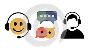 Customer Service & Support Icons - Headset, Chat, and Call Center Vectors