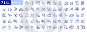 Customer Service and Support, Thin Line Icon Set.