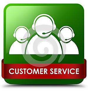 Customer service (team icon) green square button red ribbon in m