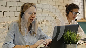 Customer service team woman call center smiling operator phone