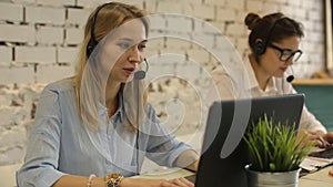 Customer service team woman call center smiling operator phone