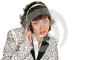 Customer service tech listens over her headset