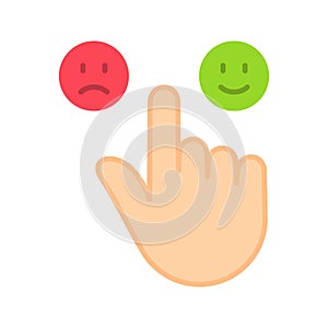 Customer service and user experience concept. Satisfaction rating, user online test with happy and angry faces