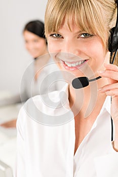 Customer service woman call center phone headset