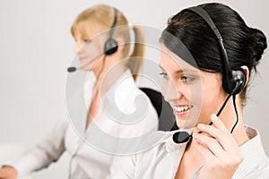 Customer service woman call center phone headset