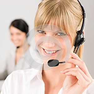 Customer service woman call center phone headset