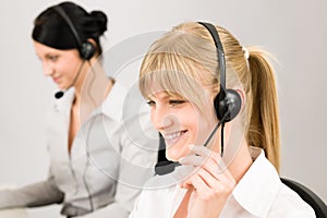 Customer service woman call center phone headset