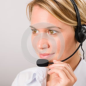 Customer service woman call operator phone headset