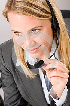 Customer service woman call operator phone headset