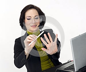 Customer Service Woman Does Her Nails on the Clock