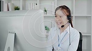 Customer service, woman and happy call center agent giving advice online using a headset