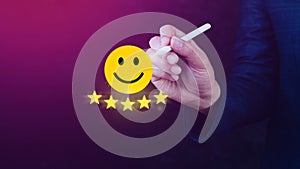 Customer services best excellent business rating experience, Positive Review and Feedback, Satisfaction survey concept.