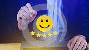 Customer services best excellent business rating experience, Positive Review and Feedback, Satisfaction survey concept.