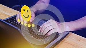 Customer services best excellent business rating experience, Positive Review and Feedback, Satisfaction survey concept. Hand of a