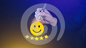 Customer services best excellent business rating experience, Positive Review and Feedback, Satisfaction survey concept. Hand of a