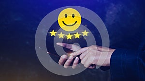 Customer services best excellent business rating experience, Positive Review and Feedback, Satisfaction survey concept. Hand of a