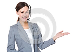 Customer services consultant with hand presentation