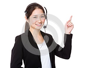 Customer Services officer and finger point up