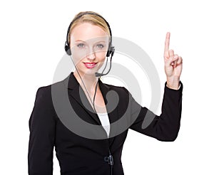 Customer services officer with finger up