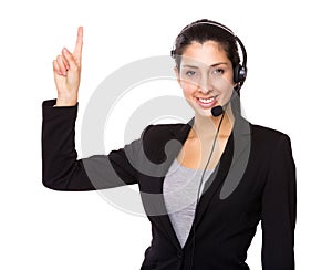 Customer services operator with finger point up