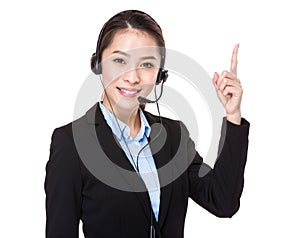 Customer services operator and finger point up