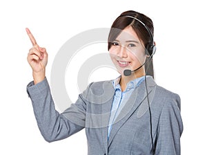 Customer services operator and finger point up