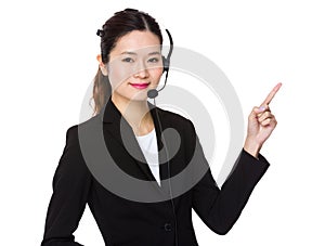 Customer services operator with finger point up