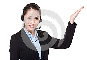 Customer services operator with hand presentation