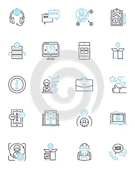 Customer servicing linear icons set. Communication, Satisfaction, Experience, Responsiveness, Attentiveness, Empathy