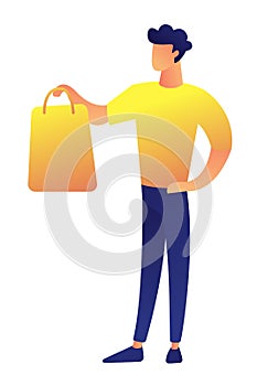 Customer standing with shopping bag vector illustration.