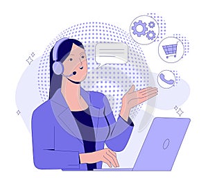 Customer support agent with headset. Vector illustration