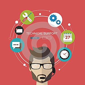 Customer support assistance. Flat vector illustration