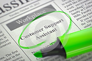 Customer Support Assistant Job Vacancy. 3D.